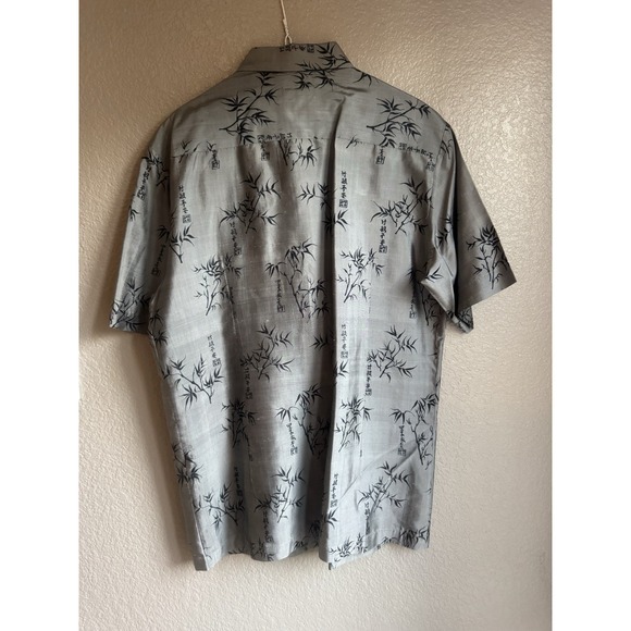 Thai Shirt Silk Vintage Mens Silver 80s Bamboo Asian Thailand Bangkok Medium - Picture 3 of 5